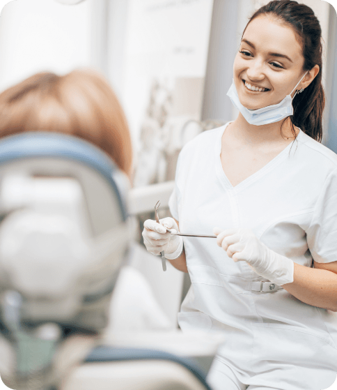 employee with patient smiling